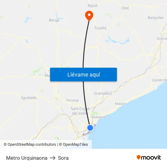 Metro Urquinaona to Sora map