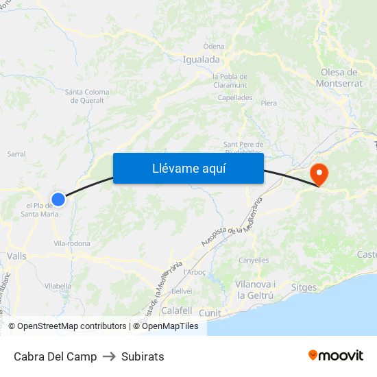 Cabra Del Camp to Subirats map