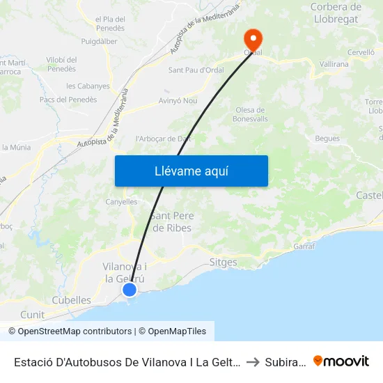Estació D'Autobusos De Vilanova I La Geltrú to Subirats map