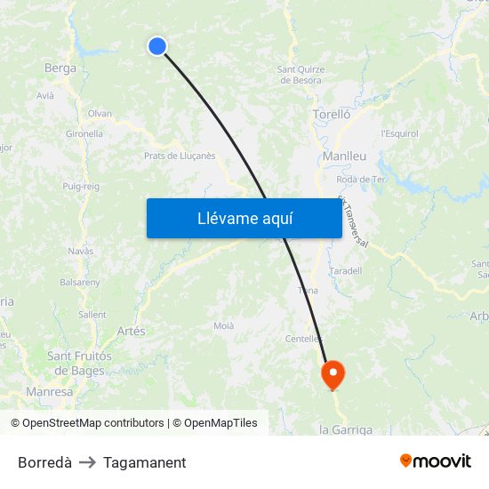 Borredà to Tagamanent map