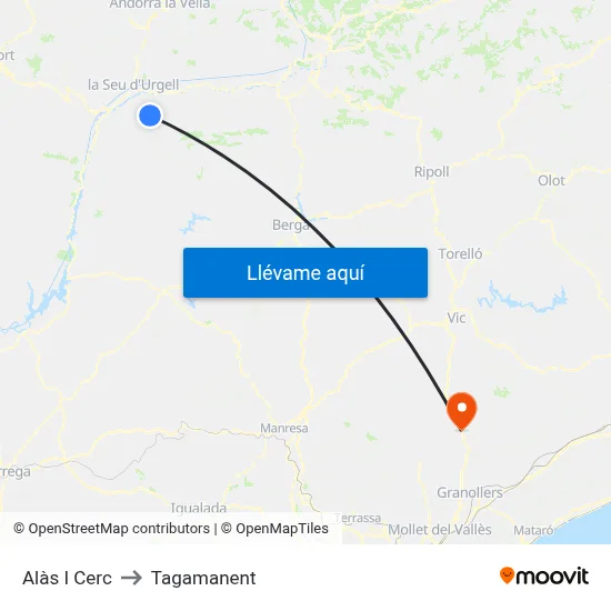 Alàs I Cerc to Tagamanent map