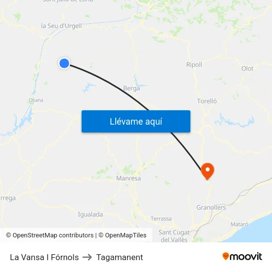 La Vansa I Fórnols to Tagamanent map