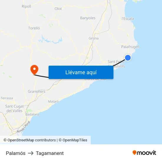 Palamós to Tagamanent map