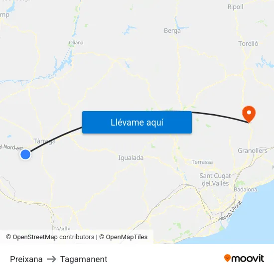 Preixana to Tagamanent map
