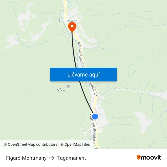 Figaró-Montmany to Tagamanent map