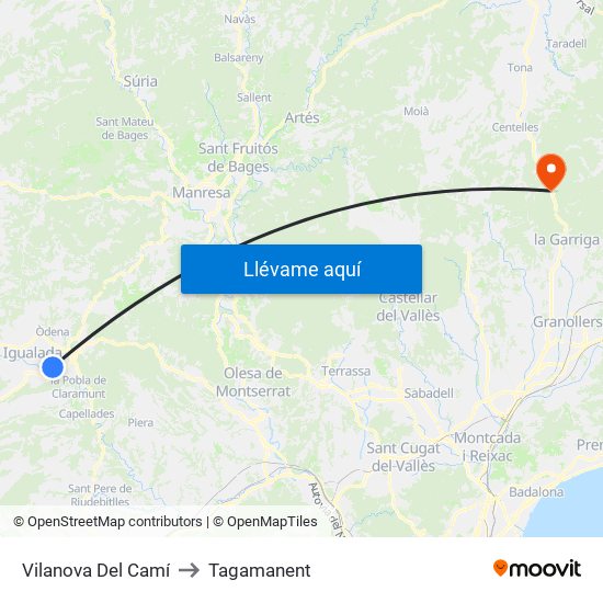 Vilanova Del Camí to Tagamanent map