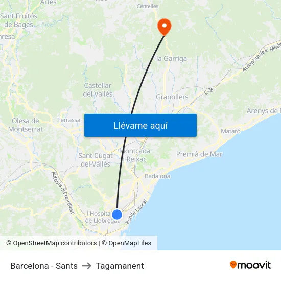 Barcelona - Sants to Tagamanent map