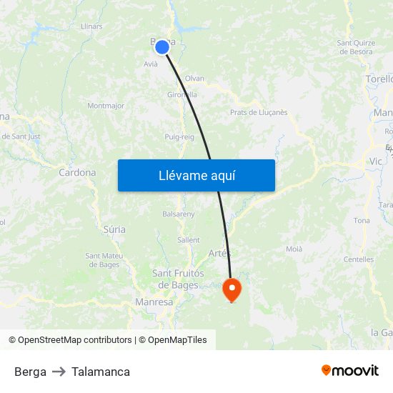 Berga to Talamanca map