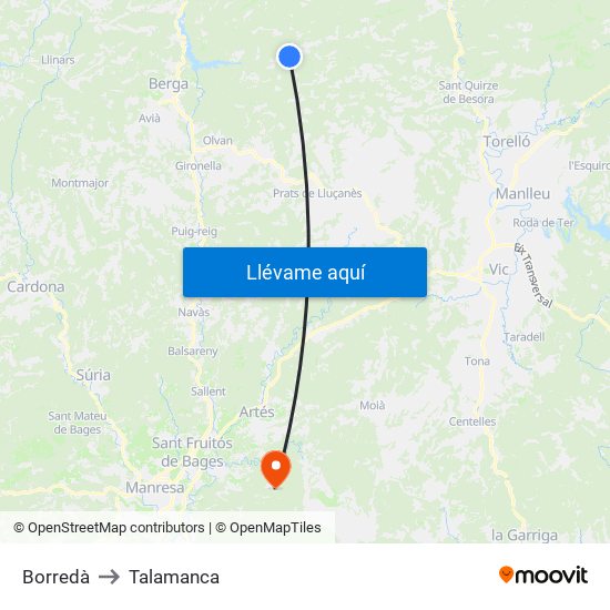 Borredà to Talamanca map