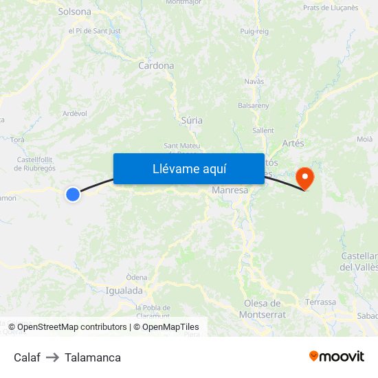 Calaf to Talamanca map
