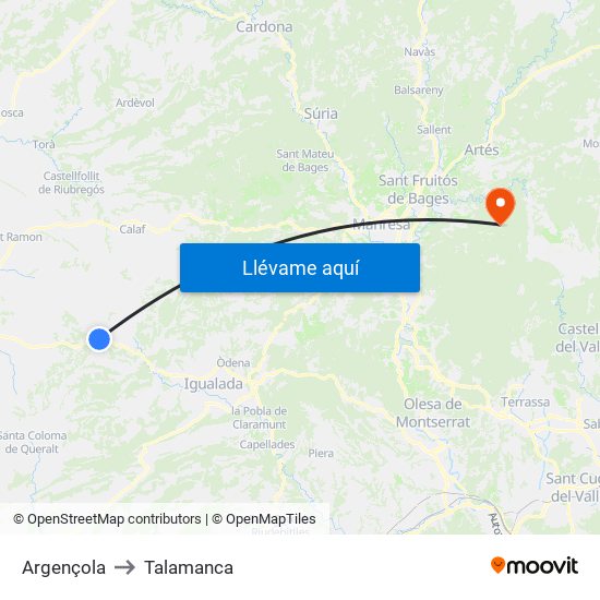 Argençola to Talamanca map