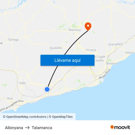 Albinyana to Talamanca map
