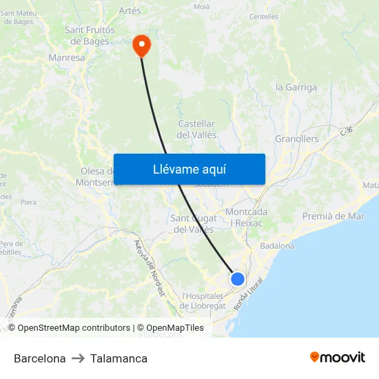 Barcelona to Talamanca map