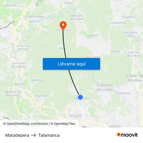 Matadepera to Talamanca map