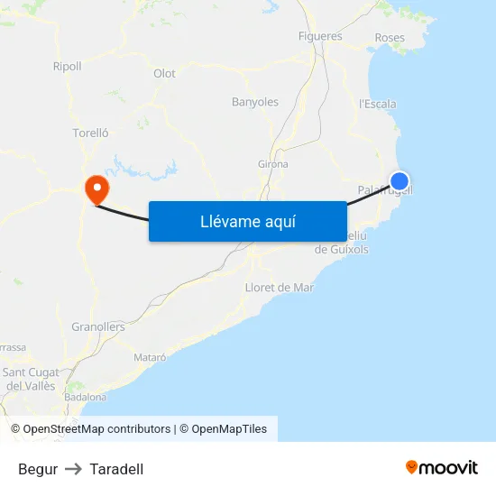 Begur to Taradell map