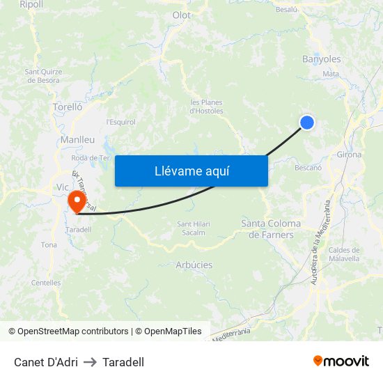 Canet D'Adri to Taradell map