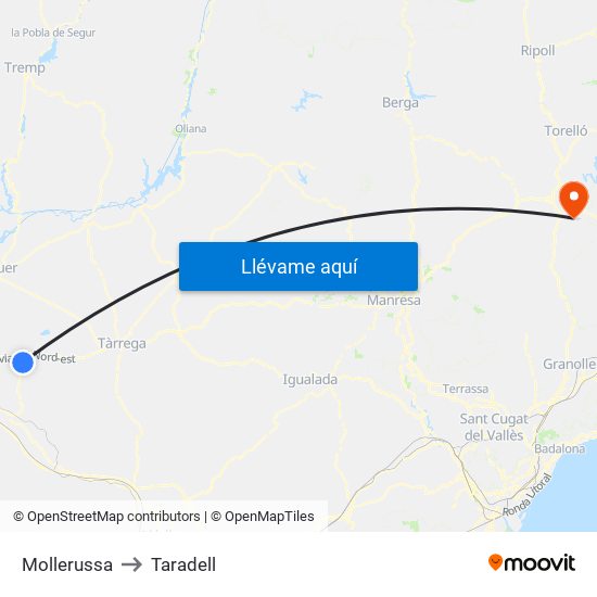 Mollerussa to Taradell map