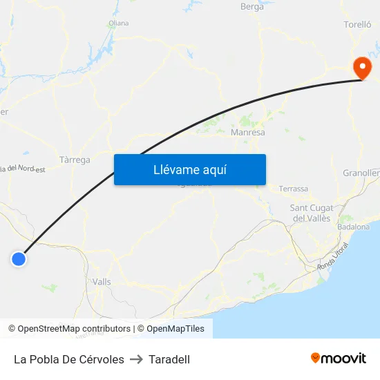 La Pobla De Cérvoles to Taradell map