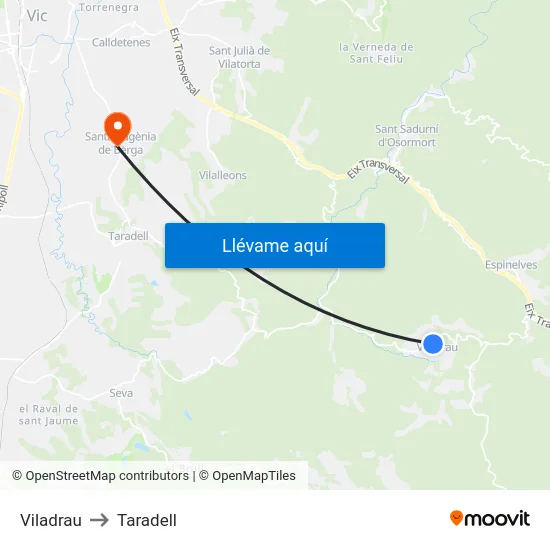 Viladrau to Taradell map