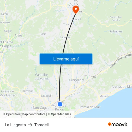 La Llagosta to Taradell map