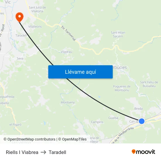 Riells I Viabrea to Taradell map