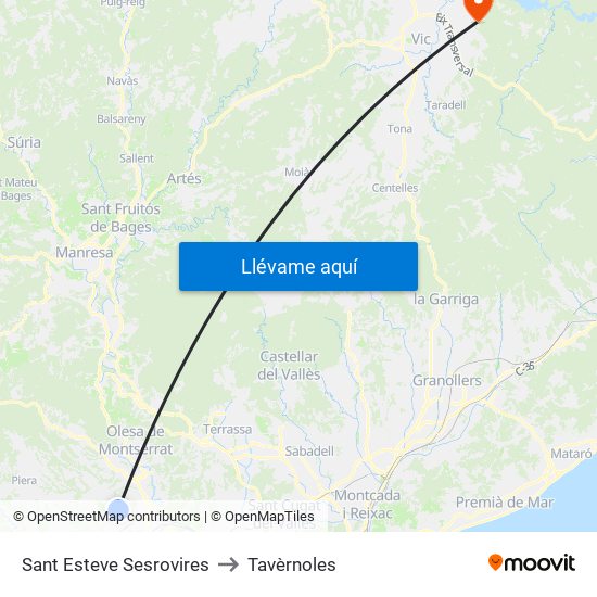 Sant Esteve Sesrovires to Tavèrnoles map