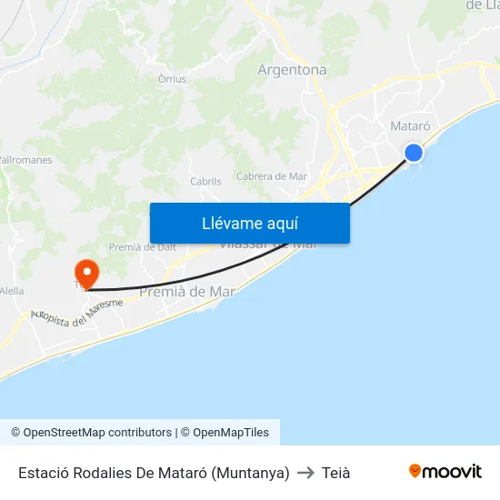 Estació Rodalies De Mataró (Muntanya) to Teià map