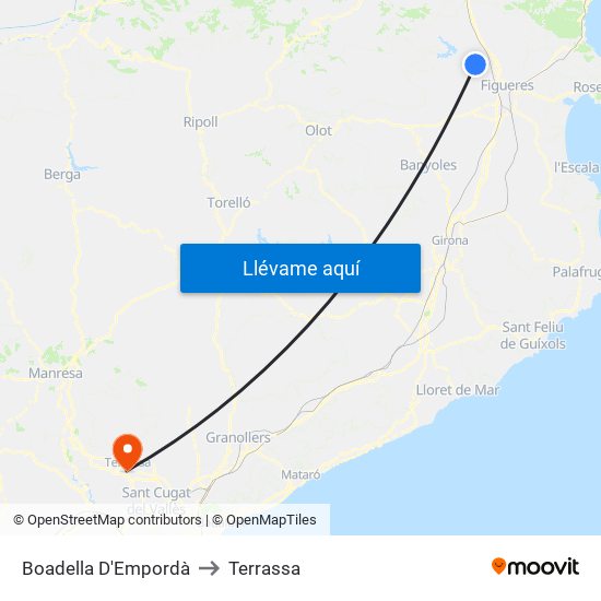 Boadella D'Empordà to Terrassa map