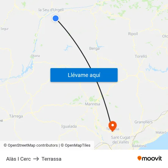 Alàs I Cerc to Terrassa map