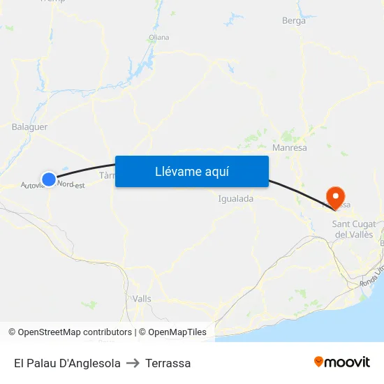 El Palau D'Anglesola to Terrassa map
