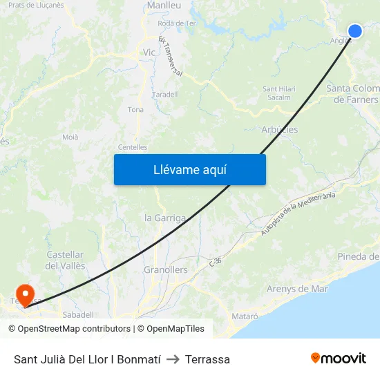 Sant Julià Del Llor I Bonmatí to Terrassa map