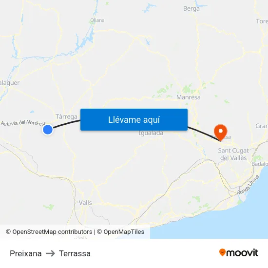 Preixana to Terrassa map