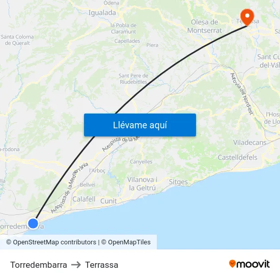 Torredembarra to Terrassa map