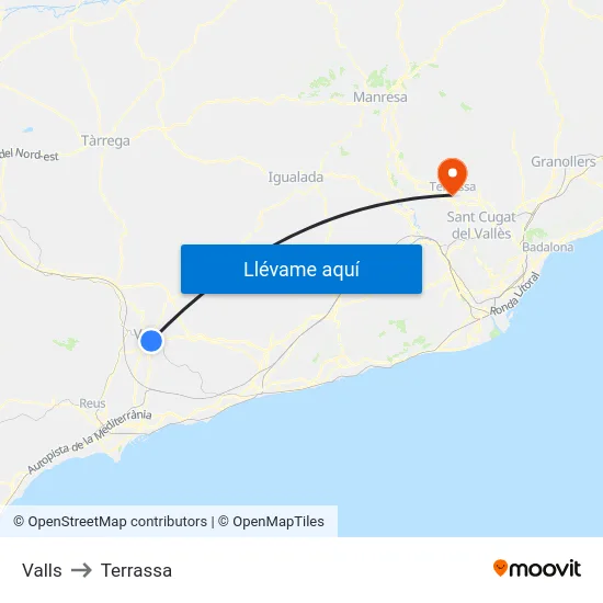 Valls to Terrassa map