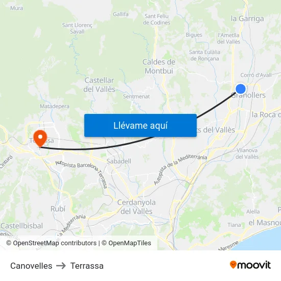 Canovelles to Terrassa map