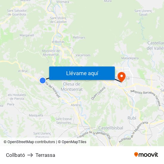 Collbató to Terrassa map