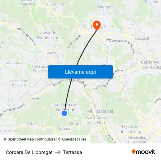 Corbera De Llobregat to Terrassa map