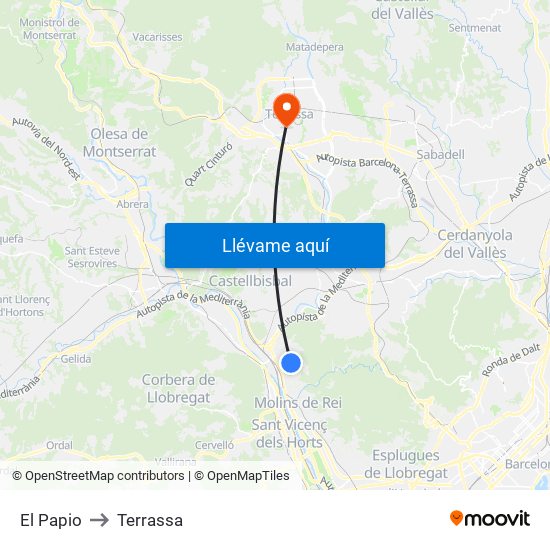 El Papio to Terrassa map