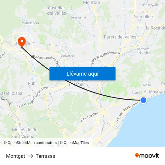 Montgat to Terrassa map