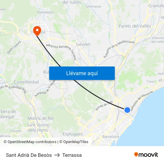 Sant Adrià De Besòs to Terrassa map