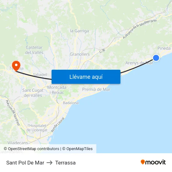 Sant Pol De Mar to Terrassa map