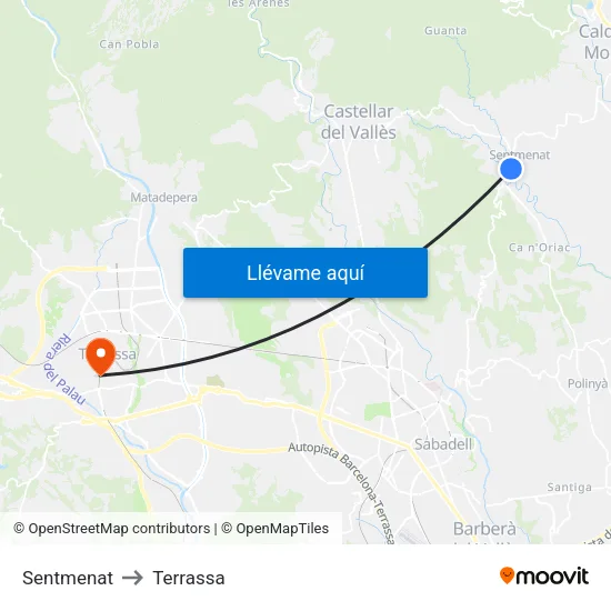 Sentmenat to Terrassa map
