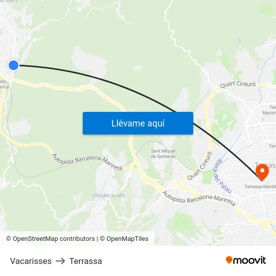 Vacarisses to Terrassa map