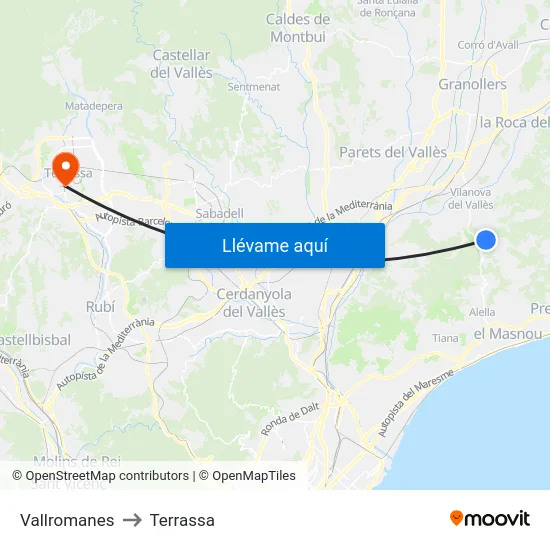 Vallromanes to Terrassa map