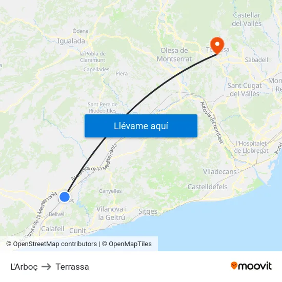 L'Arboç to Terrassa map