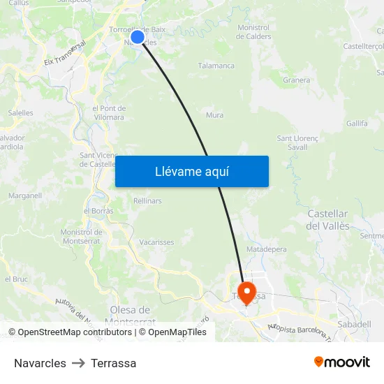 Navarcles to Terrassa map