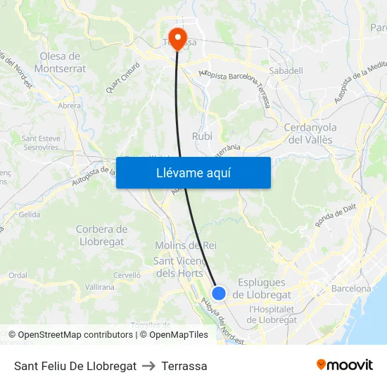 Sant Feliu De Llobregat to Terrassa map