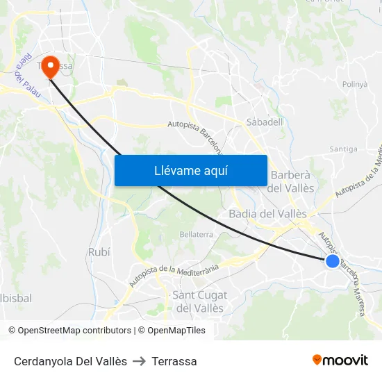 Cerdanyola Del Vallès to Terrassa map