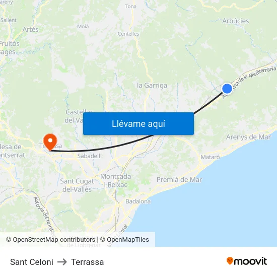 Sant Celoni to Terrassa map