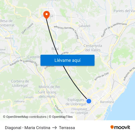 Diagonal - Maria Cristina to Terrassa map